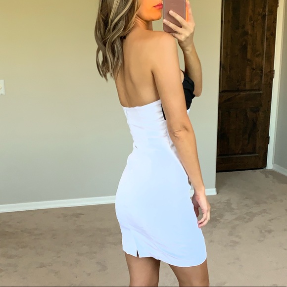 Bebe Linen Black & White Strapless Dress - Picture 3 of 6